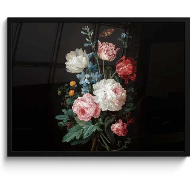 FrameYourWall Poster in lijst - Fotolijst 80x60 cm - Posters - Boeket - Kleurrijk - Klassiek - Posterlijst zwart - Decoratie - Wanddecoratie woonkamer - Muurdecoratie slaapkamer