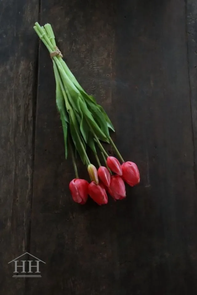 Vintage & More Kunst tulpenboeket - fel roze - 47cm - kunst tulpen - tulpen - kunst boeket - kunstbloemen