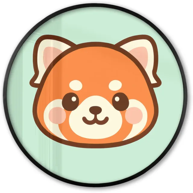 FrameYourWall Poster in lijst Rond - Fotolijst 60x60 cm - Posters - Rode panda - Groen - Cartoon - Ronde posterlijst zwart - Decoratie - Wanddecoratie woonkamer - Muurdecoratie slaapkamer