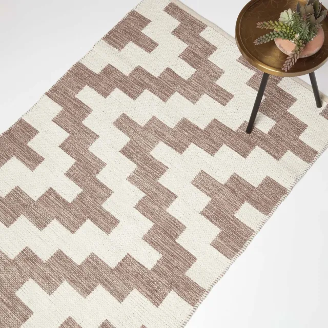 Homescapes Malina handgeweven katoenen vloerkleed - 120 x 170 cm, crème-bruin patroon