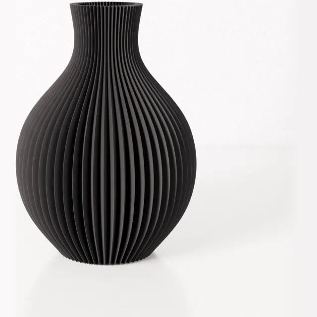 Fleuriek vaas ISABELLA - Zwart H44 cm - Grote elegante bolvaas met geribbeld design - Luxe vloervaas als stijlvolle blikvanger