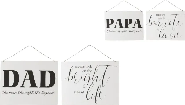 J-Line plakkaat FR/EN 'Life Dad' - metaal - wit/zwart - 2 stuks