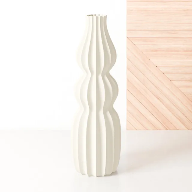 Fleuriek Grote vaas Beige - H50 cm - Smalle vloervaas of decoratieve bloemen vaas, gekleurde design vaas van kunststof - Vensterbankvaas