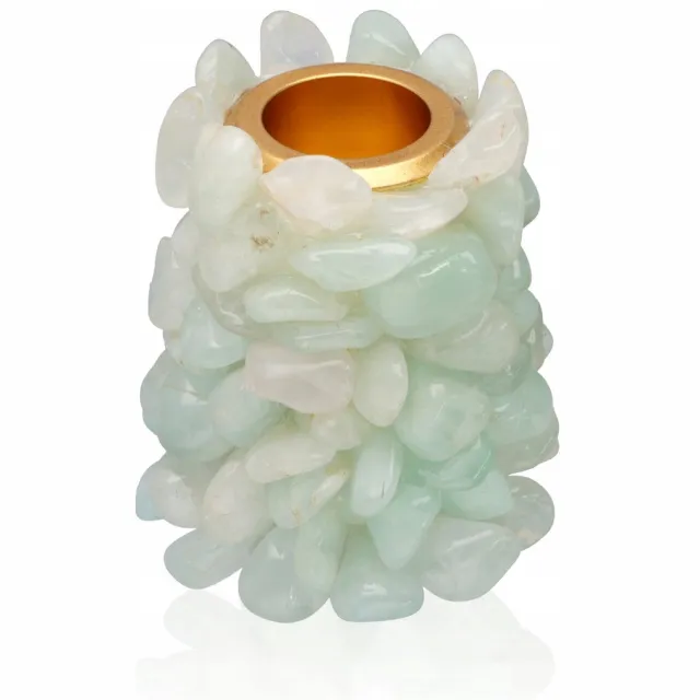 Gemour Decoratieve Kaarsenhouder met Geslepen Groene Stenen Groen, Goud