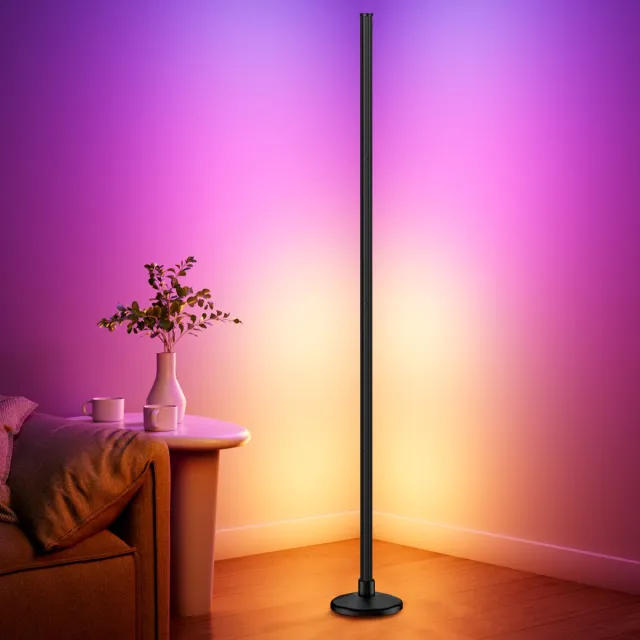 Rayofi LED Staande Lamp- 147 cm - LED vloerlamp dimbaar RGBIC - Instelbare warmwitte/koelwitte kleurtemperatuur - Synchroniseert met muziek - Creëer de perfecte sfeer voor slaapkamers, woonkamers en speelkamers zwart