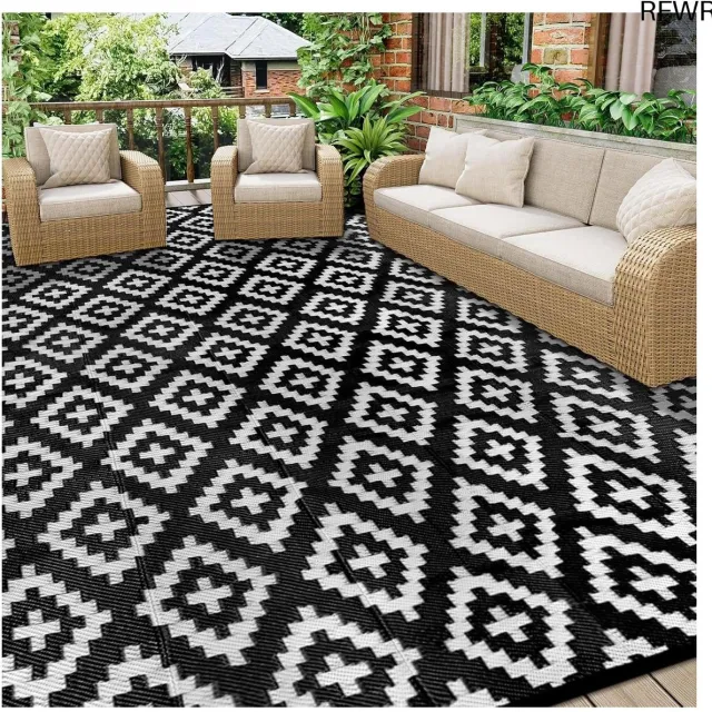 RFWR Vloerkleed voor buiten - Waterdicht Tapijt voor Terras, Tuin, Strand en Camping Zwart