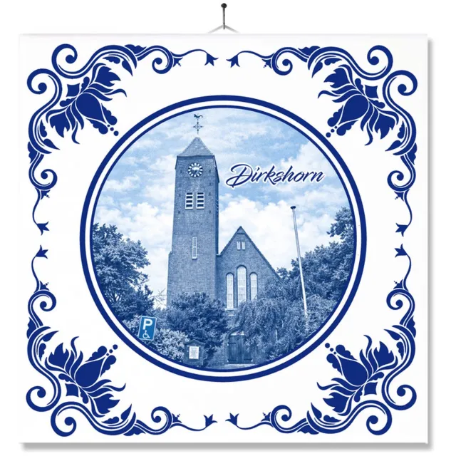 MC Living Tegel Met Opdruk | Dirkshorn | Delft Blauw | Cadeau | Inclusief Geschenkdoos | Standaard | Ophangsysteem Ontwerp 1