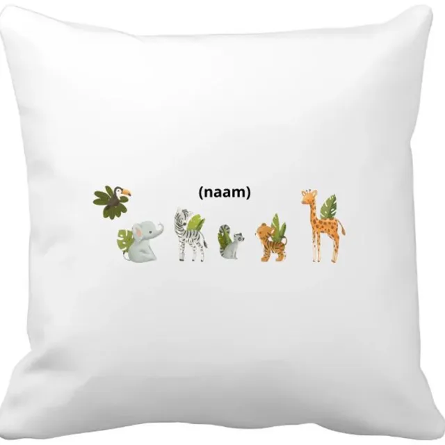 Akyol dieren met eigen naam Kussen hoes - Dierentuin - dieren liefhebbers - leuke cadeau voor iemand die van houdt van dieren - verjaardagscadeau - kado - gift - 40 bij 40 cm Multicolor