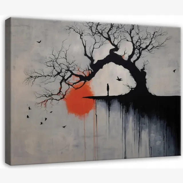 WALLARENA Schilderij op canvas - 40x30 cm - abstracte grijze boom beton patroon - Geschikt voor slaapkamer en woonkamer Veelkleurig