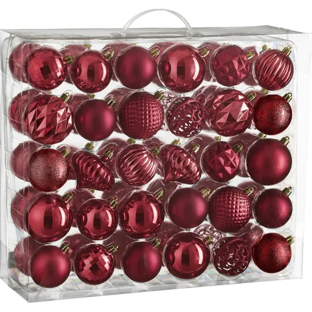 Mica Decorations kerstballen onbreekbaar d.rood - 60 stuks Ø7cm (ø7 cm)