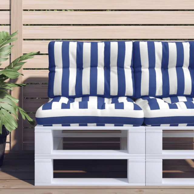 vidaXL Palletkussens 2 st stof gestreept wit en blauw Meerkleurig