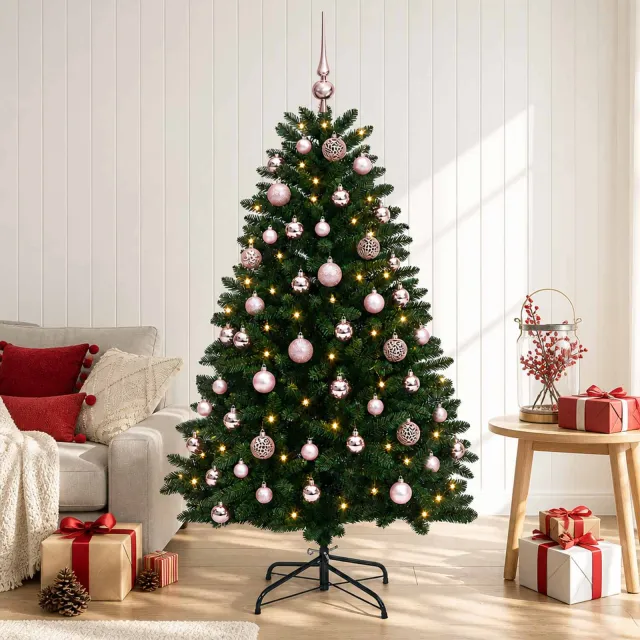 vidaXL Kunstkerstboom middengroen met kerstbal 150 cm 150 LED's