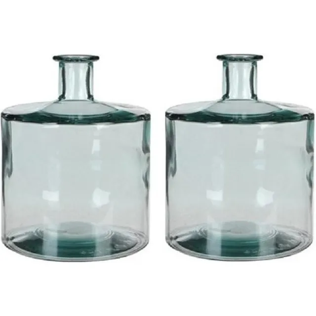 Mica Decorations 2x Fles vaas Guan 21 x 26 cm transparant gerecycled glas - Home Deco vazen - Woonaccessoires