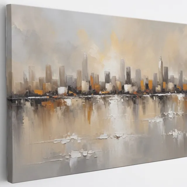 Saammp Canvas Schilderij - Stad skyline - Abstract - 50x40 - Foto op canvas - Wanddecoratie - Muurdecoratie Woonkamer - Slaapkamer decoratie - Canvas Print Multicolor