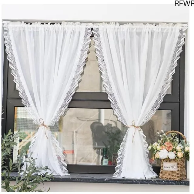 RFWR Linnen Look Vitrage Gordijn Met Golvende Rand - 250x160 cm Wit