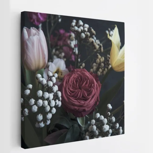 Saammp Canvas Schilderij - boeket - Bloemen - Abstract - 20x20 - Foto op canvas - Wanddecoratie - Muurdecoratie Woonkamer - Kantoor Decoratie Multicolor