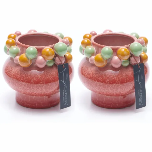 Villa Pottery Vaas - Villa Pottery - Woondecoratie - Decoratie - Voorjaar - Porselein - Waterdicht - Piccadilly 2 Framboise , 2 stuks Rood