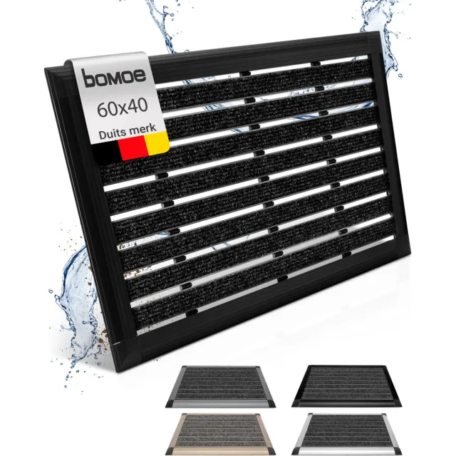 bomoe AluGant deurmat 40x60 cm - vloermat aluminium deurmat - voetmat buiten & binnen - deurmatten met rubber en hoge reinigende werking Antraciet