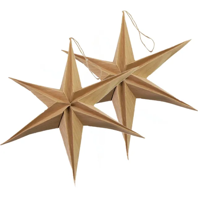 Stern fabrik kerststerren decoratie - 2x - bruin - 29 cm - eco - papier - 6 punten - hangend