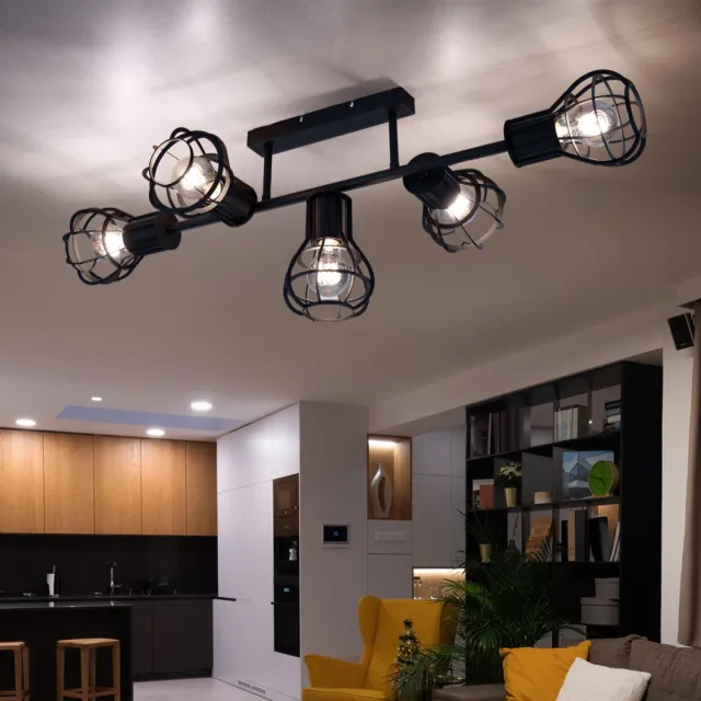 Globo Plafondlamp plafondlamp spot eetkamer kooilook 5 vlammen plafondlampen, metaal zwart, 5x E27 fitting, LxBxH 90x37x30 cm