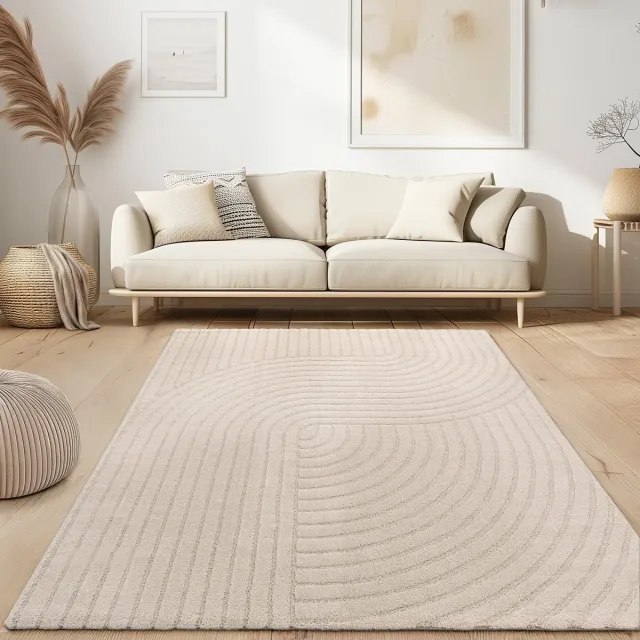 flycarpets Laagpolig Japandi Vloerkleed Aubela - Boomstam Design - Creme