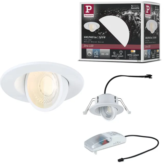 Paulmann LED-inbouwlamp Zina IP65 8W 685lm 230V dimbaar White Select Wit mat