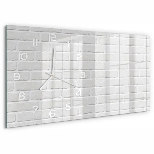 TULUP Wandklok - Bakstenen muur Gekleurde Glazen Klok - 60x30 cm - Wit Glazen Klok Met Print - Witte handen - Rechthoekige Klok - Moderne Wandklok Glas - Wandklok Glas Decoratie