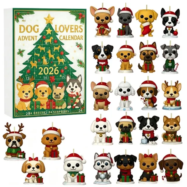 Mrilary Kerst Aftelkalender voor honden – 2D-acrylhanger – 24-daagse aftelkalender speciaal voor hondenliefhebbers – decoratie met hondenthema – kerstcadeau