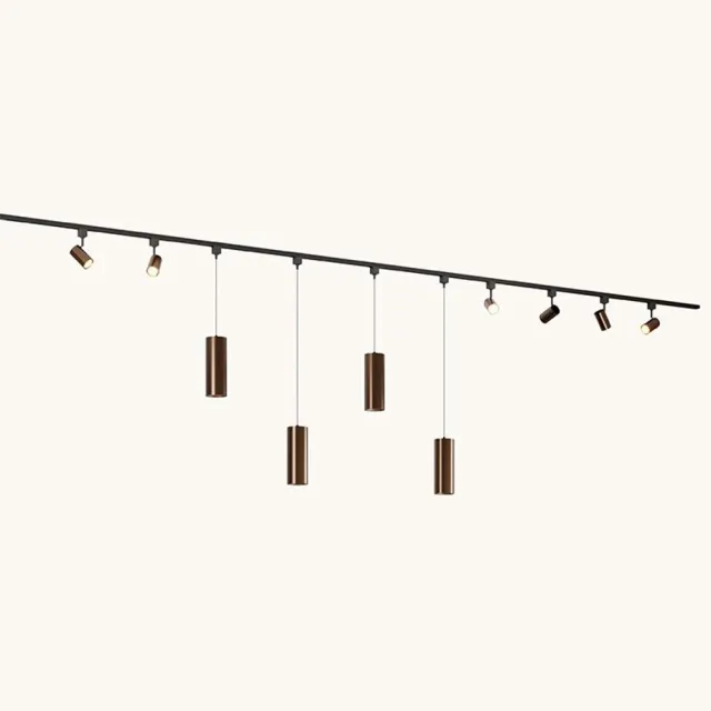 LUSENZ Railverlichting Pakket - Recht - 4x 1 m rail - 6 railspots - 4 hanglampen - Incl. 2700K GU10 - IP20 - Modulair - 230V - Beloria(L) - Brons Zwart / Brons