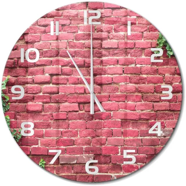 TULUP Wandklok - Bakstenen muur Glazen Klok Met Print - fi60 cm - Rood Wandklok Glas Met Motief - Witte handen - Ronde Klok - Wandklok Glas Decoratie - Gekleurde Glazen Klok