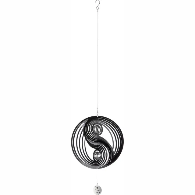 Art Bizniz Windspinner Yin Yang RVS zwart zilver -38 cm rond hoogte met koord 108cm kogel