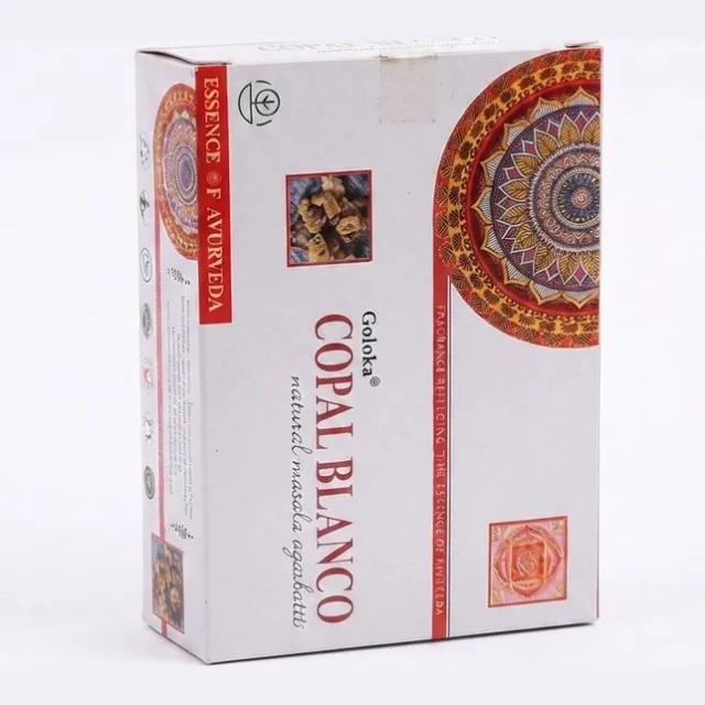 Goloka Copal Blanco Wierook - Natural Masala Agarbatti - Premium Natuurlijke Authentieke Handgerolde Wierookstokjes - Voor Ontspanning en Meditatie - 1 Pak Met Kajal Sticker bruin
