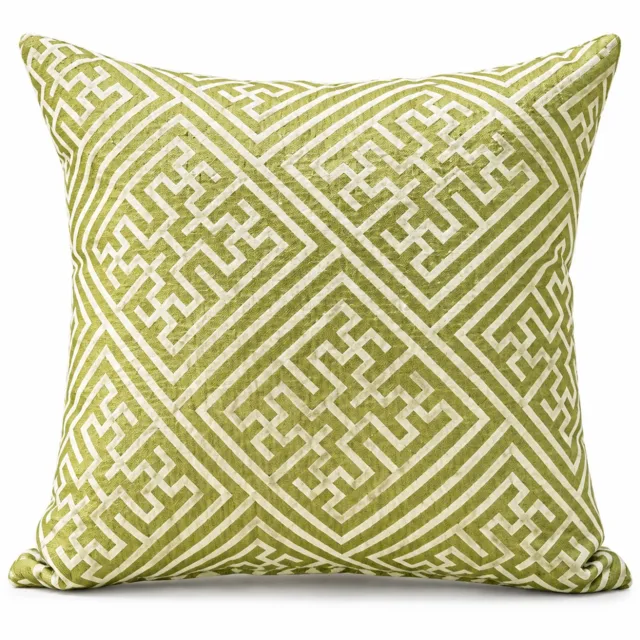 SWGOTA Vierkante sierkussenhoes 45 x 45 cm - Waterdicht - Geometrisch meanderpatroon - Polyester en linnen - Voor binnen en buiten - Zonder vulling Lichtgroen