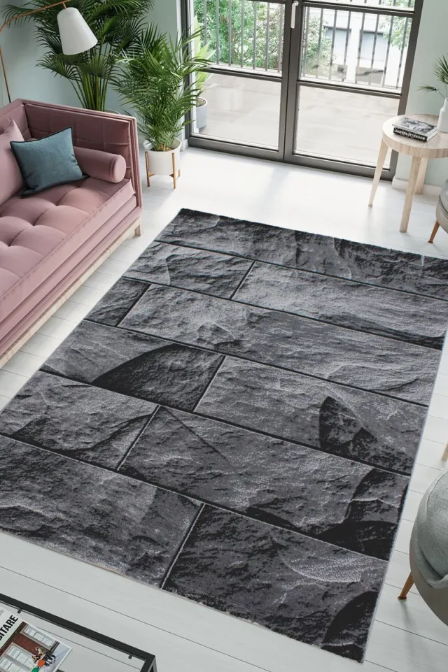 flycarpets Jaden Modern Vloerkleed Muur - Zwart / Grijs - 80x150 cm - Laagpolig Tapijt Loper
