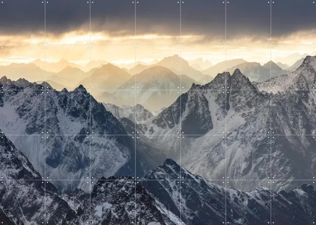 IXXI Swiss Alps, Claire Droppert - 140 x 100 cm - Grote wanddecoratie en posters - Naturalisme, Fotografie, Realisme, Slaapkamer, Woonkamer Donkere tinten / Grijs / Wit / Goud
