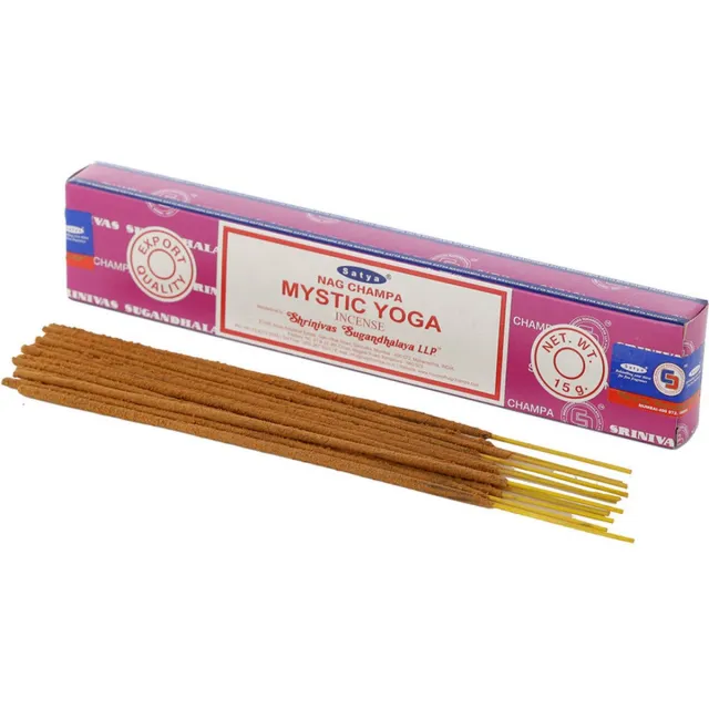 Satya Nag Champa wierrook stokjes Mystic Yoga geur - 15x - Lichaam in balans - Meditatie - staafjes van 21 cm Multi