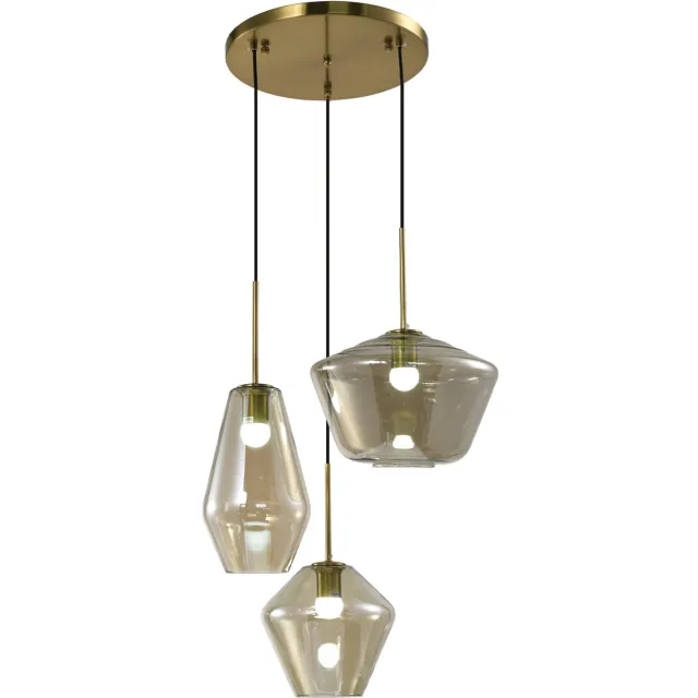 QUVIO Hanglamp verschillende kappen - 3 lichts - Metaal - Glas - Bruin Goud