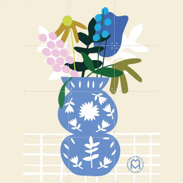 IXXI Wallflower, Mella Mella - 60 x 80 cm - Grote wanddecoratie en posters - Grafisch Ontwerp, Illustraties, Speels, Woonkamer, Eetkamer, Zomer Blauw / Lichte tinten