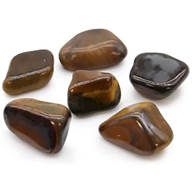 Ancient Wisdom Zak met 6 grote Afrikaanse trommelstenen - Tijgeroog - Varigated