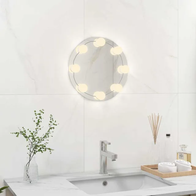 vidaXL Wandspiegel zonder lijst met LED-lampen rond glas Zilver