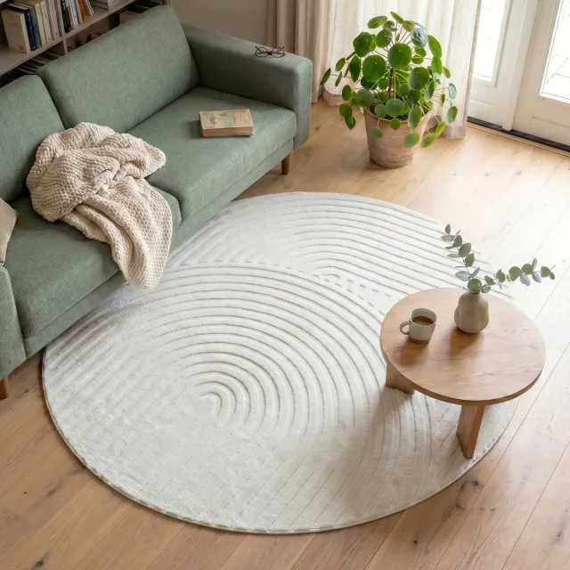 Fraai Rond Scandinavisch vloerkleed - Charm Curves Wit - Ø 100cm