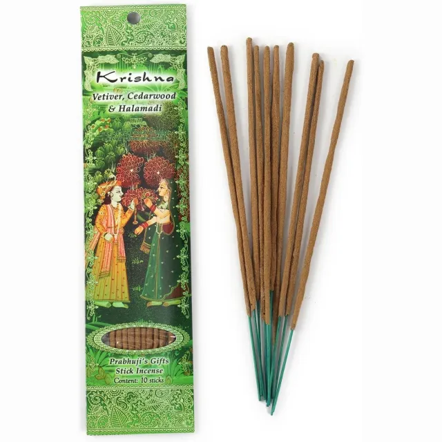 Prabhuji's Gifts Wierooksticks, handgerold, 'Krishna' met vetiver, cederhout en halamadi, 20 sticks Bruin
