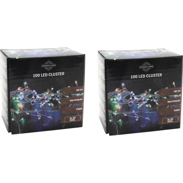 Svenska Living Set van 2x stuks draadverlichting lichtsnoer met 100 lampjes gekleurd op batterij 100 cm - Lichtdraden/lichtsnoeren - kerstverlichting