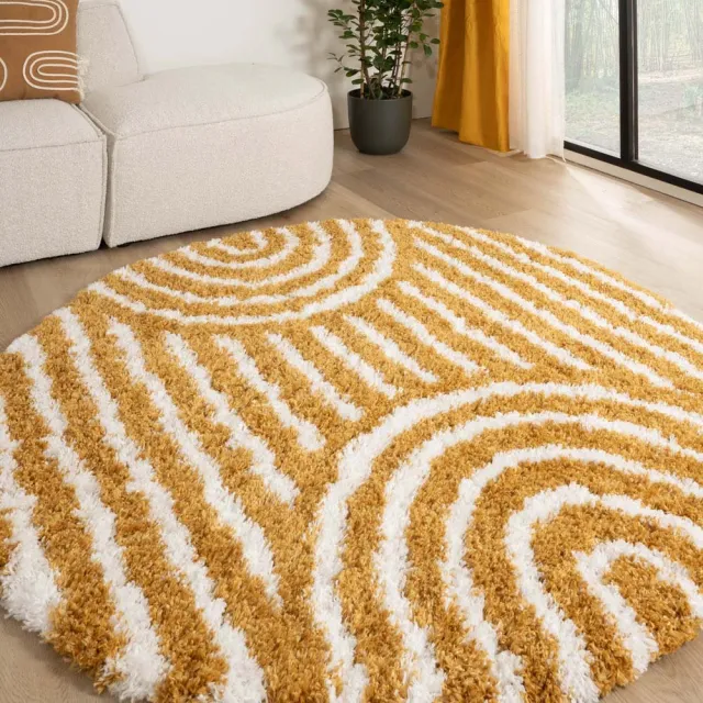 Tapeso Scandinavisch vloerkleed rond - Cozy Arch okergeel 300