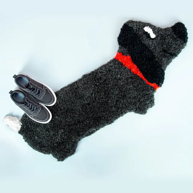 Bitten design Bitten - Hoogpolig Zwart Fluffy Teckel Vloerkleed Rood