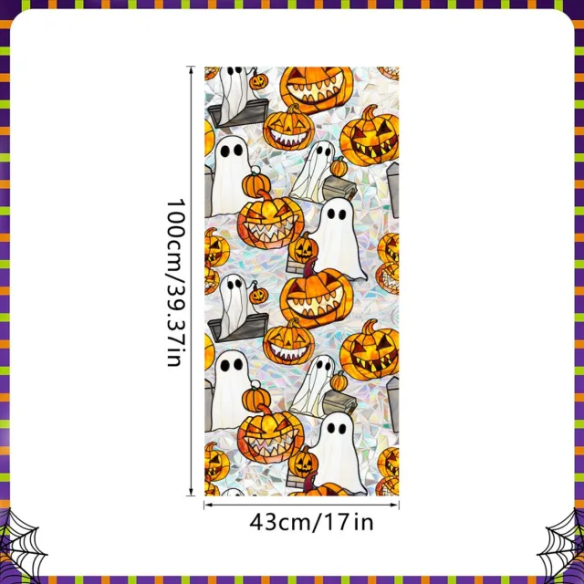 SNQ Statische Raamfolie met Cartoon Spook Pompoenmotief - 43x100 cm - Zonder Lijm - Privacyfolie en Warmtewerende Raamdecoratie - Glas-in-Lood Look - Voor Badkamer, Woonkamer en Keuken - Herbruikbaar