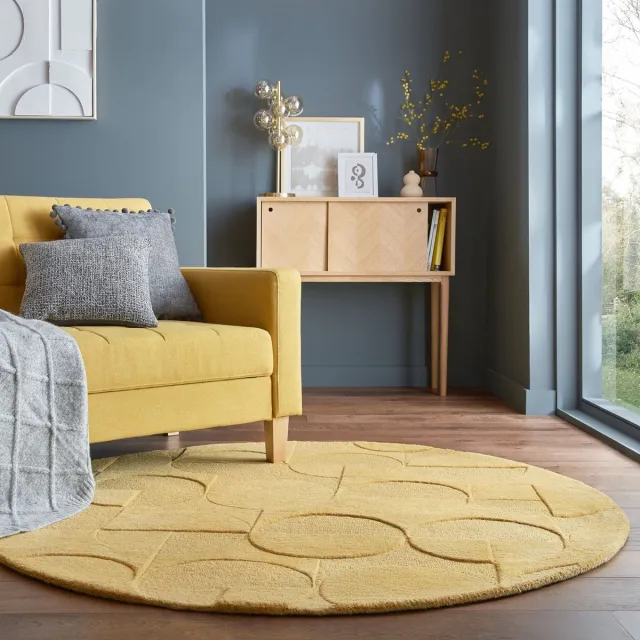 flycarpets Gigi Rond Modern Wol - Geo Vloerkleed - Okergeel