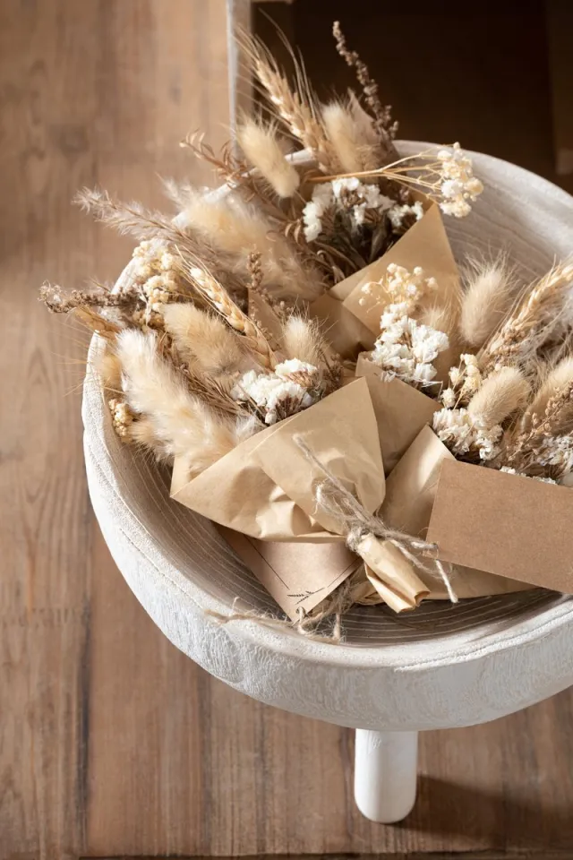 J-Line bundel Gedroogde Bloemen In Papier Wrap - jute - naturel - 2 st.