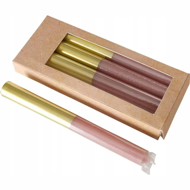 Boltze gekleurde kaarsen met gouden basis - set van 4, 20 cm hoog, pastelkleuren Roze