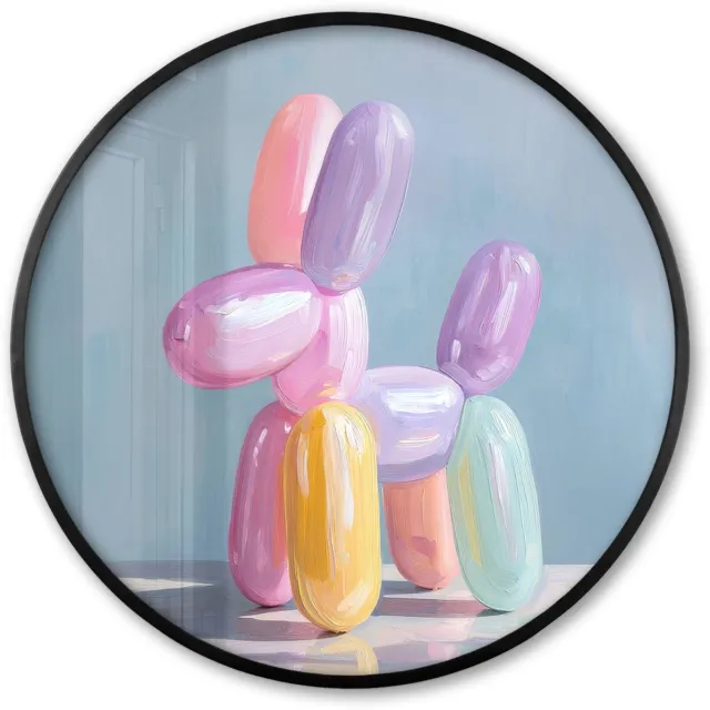 FrameYourWall Poster in lijst Rond - Fotolijst 80x80 cm - Posters - Dier - Ballon - Pasteltinten - Glanzend - Ronde posterlijst zwart - Decoratie - Wanddecoratie woonkamer - Muurdecoratie slaapkamer